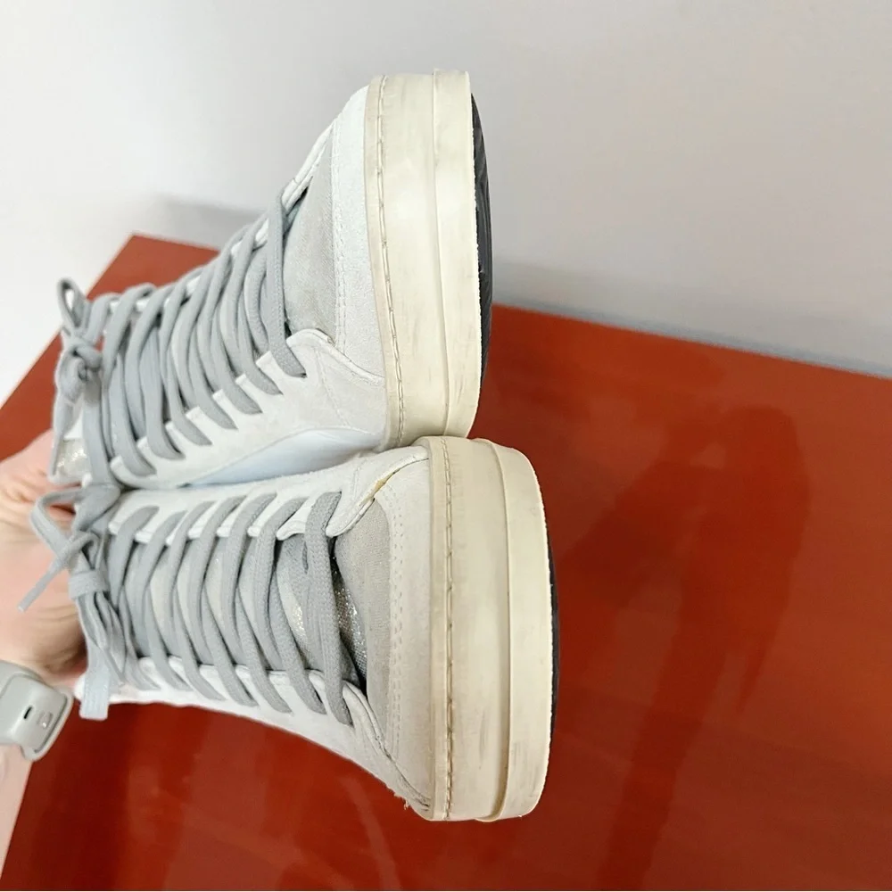 P448 NWOB Gray White Cheetah Animal Print High Top Sneakers Size 40 US 9.5-10